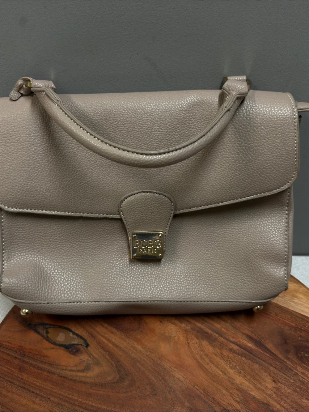 BCBG Taupe Pebble Leather Top-Handle‎ Satchel